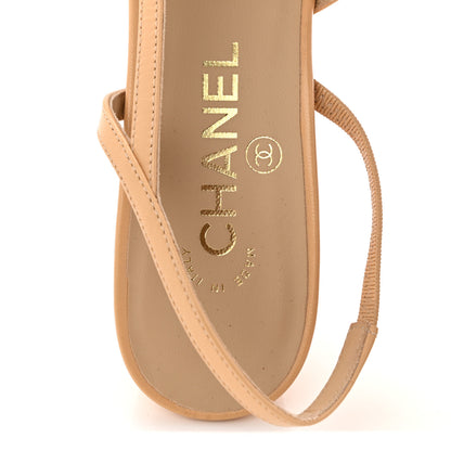 Chanel Goatskin Grosgrain Cap Toe CC Slingback Pumps 39 Beige Black 8 of 10