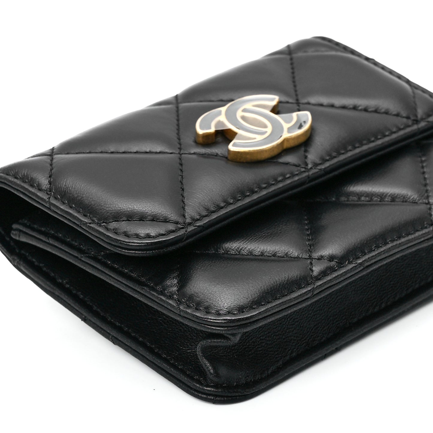 Lambskin Enamel Quilted Pending CC Flap Belt Bag Black