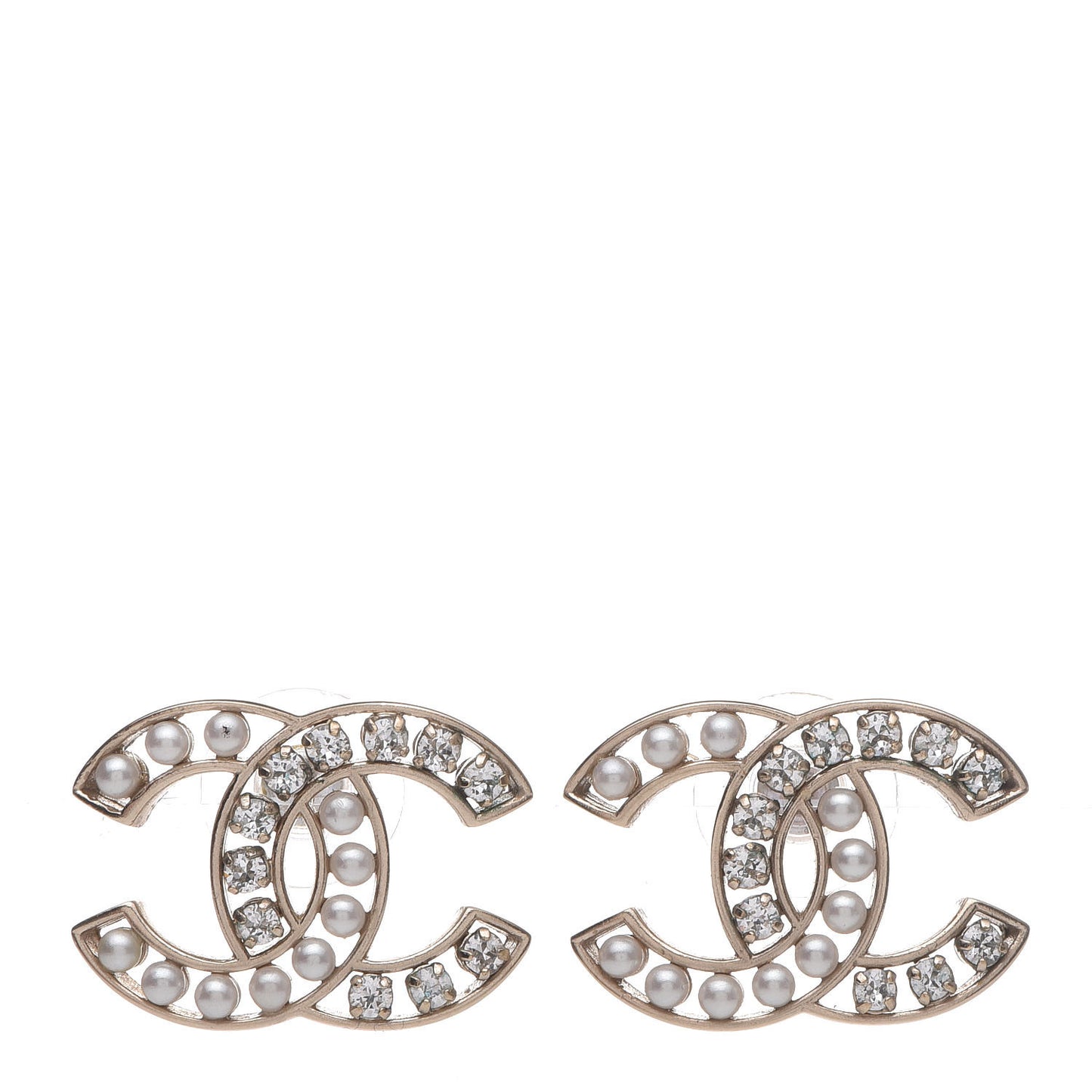 Crystal Pearl CC Earrings Light Gold