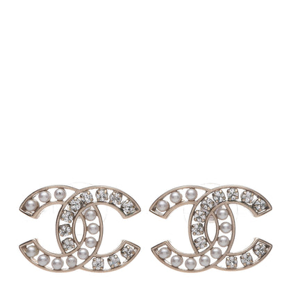 Chanel Crystal Pearl CC Earrings Light Gold 1 of 5