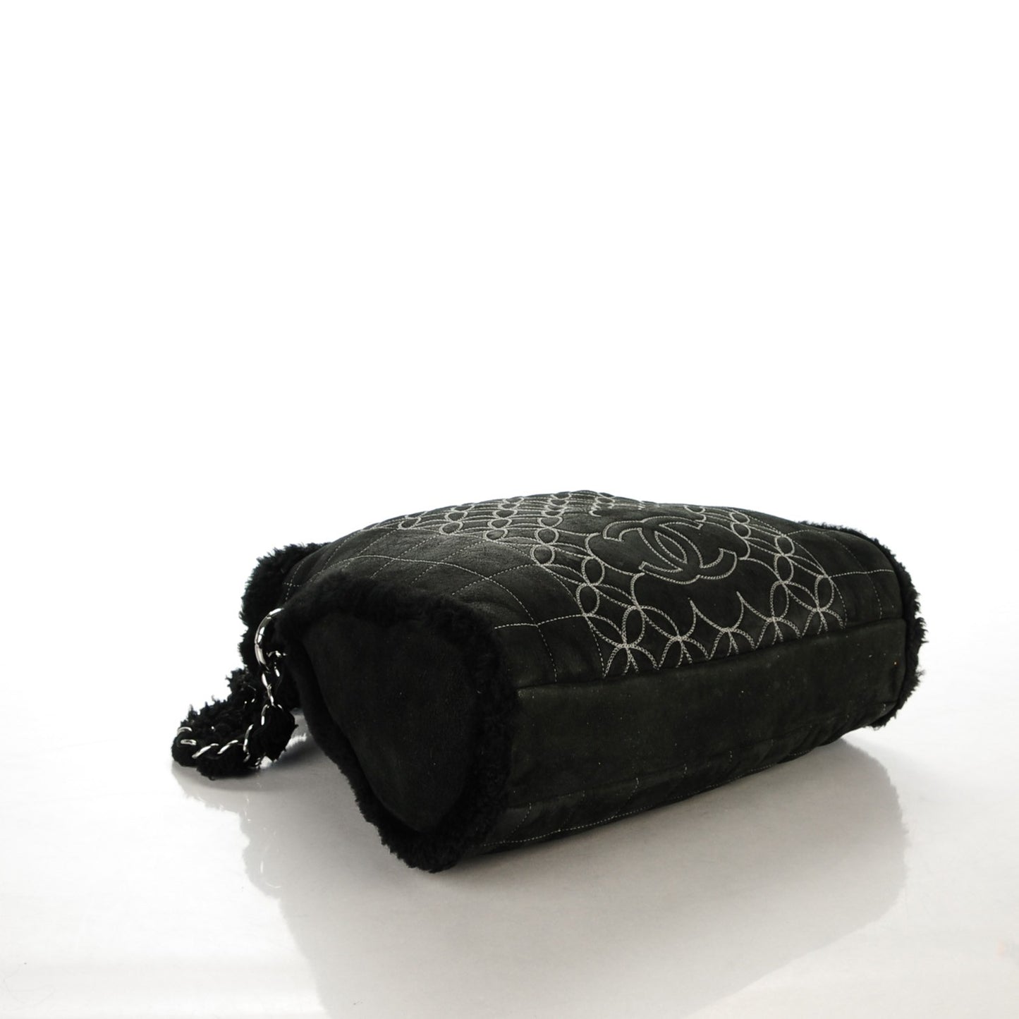 Suede Sherpa Shoulder Bag with Cosmetic Pouch Black
