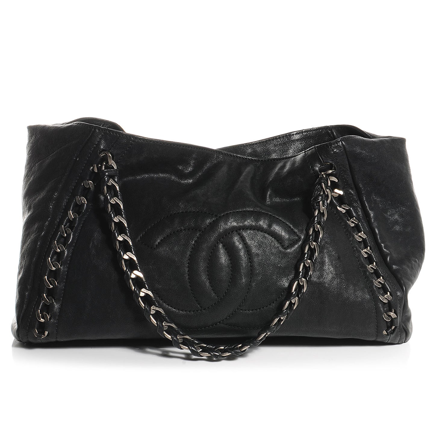 Leather Luxe Ligne Modern Chain Tote Black