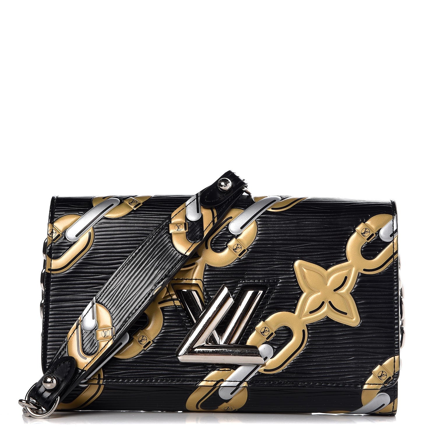 Louis Vuitton Epi Chain Flower Print Twist Chain Wallet Black 1 of 6