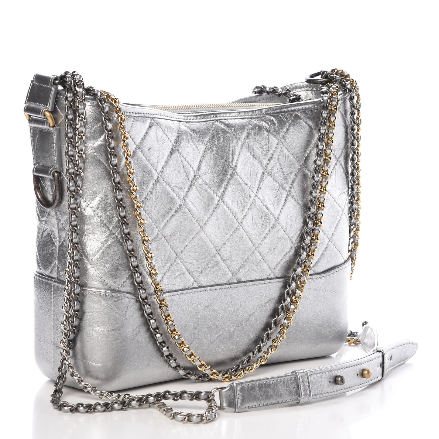 Metallic Lambskin Calfskin Quilted Medium Gabrielle Hobo Silver