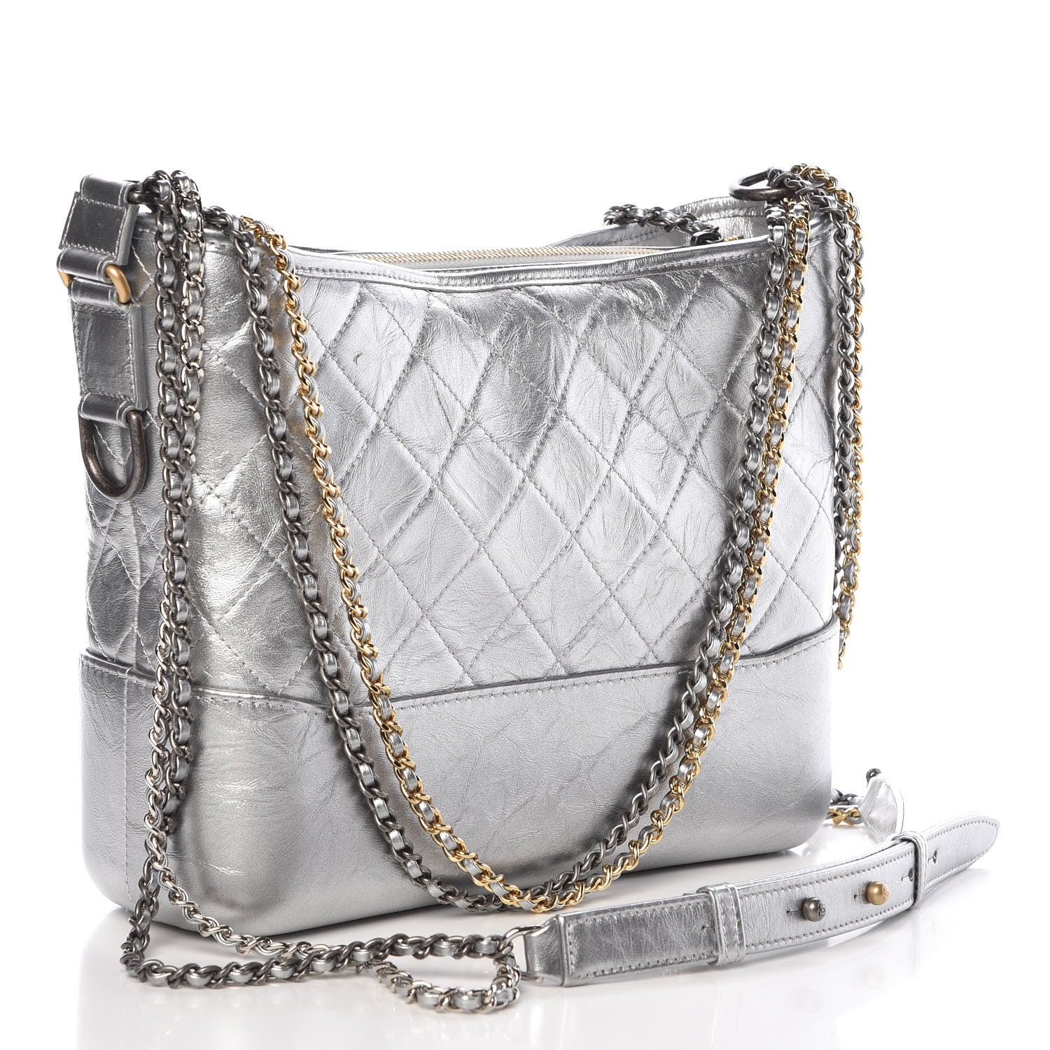Chanel Metallic Lambskin Calfskin Quilted Medium Gabrielle Hobo Silver 3 of 10