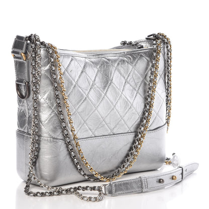 Chanel Metallic Lambskin Calfskin Quilted Medium Gabrielle Hobo Silver 3 of 10