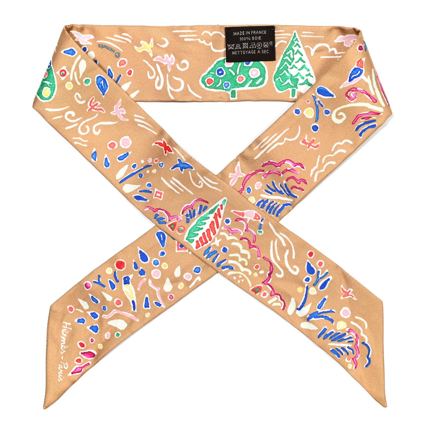 Hermes Silk Isola Di Primavera Twilly Camel Bleu Vif Fuchsia 1 of 4