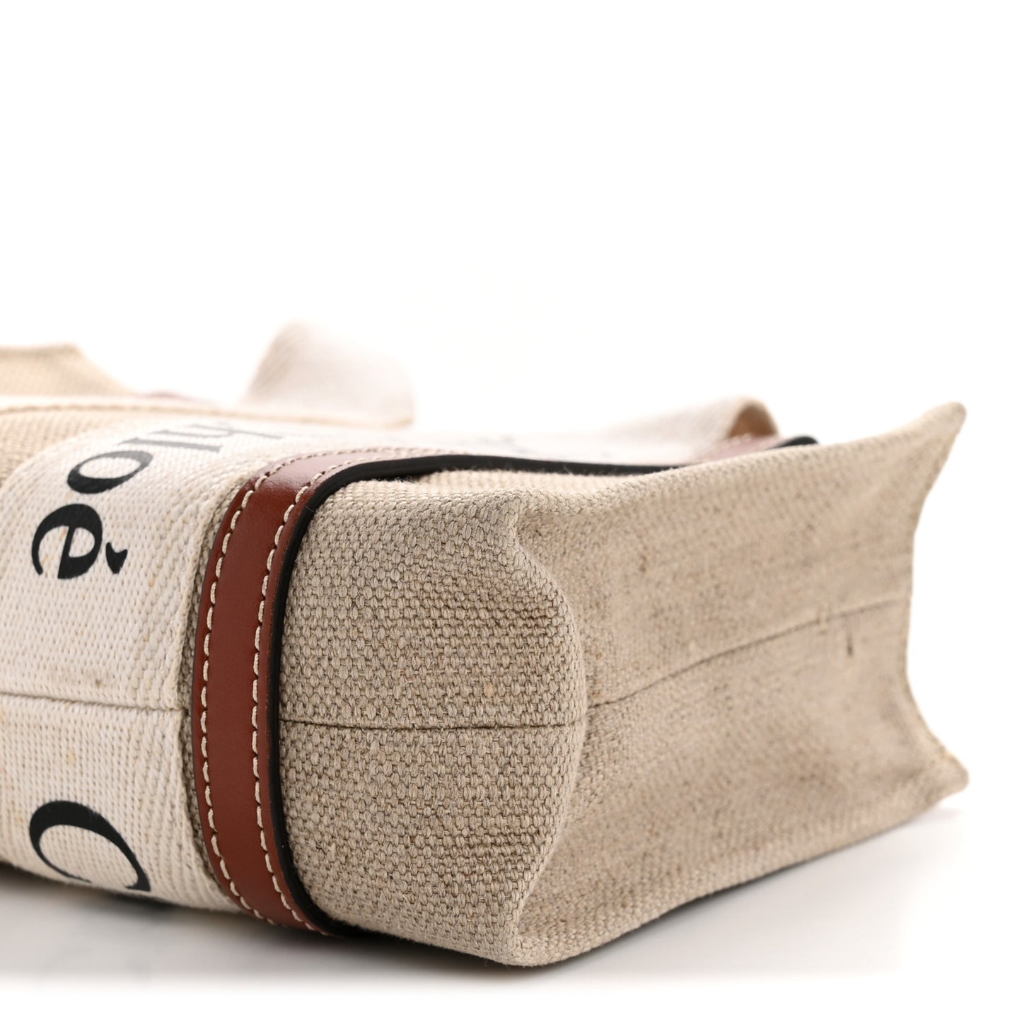 Linen Calfskin Mini Woody Ribbon Tote White Brown