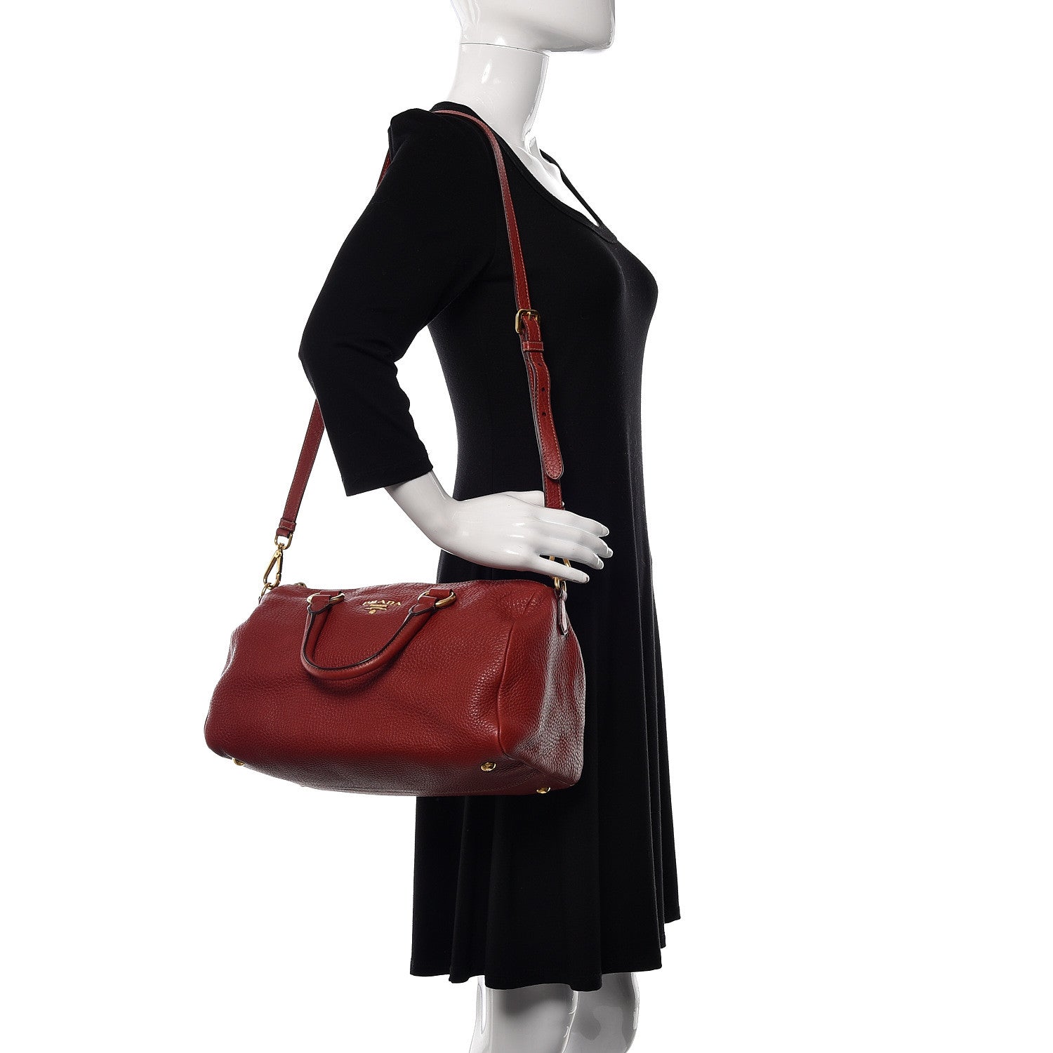 Prada Vitello Daino Top Handle Shoulder Bag Rosso 3 of 11