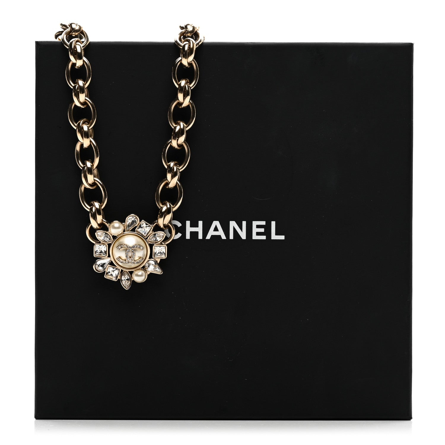 Chanel Pearl Crystal CC Snowfall Chain Short Necklace Light Gold 6 of 6