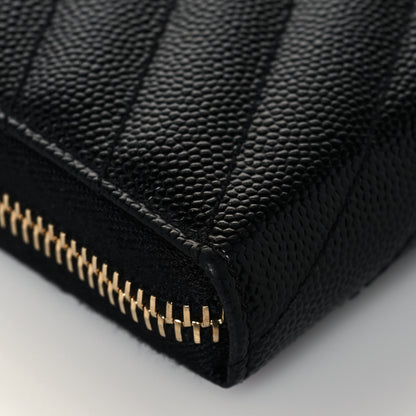 Saint Laurent Grain De Poudre Matelasse Chevron Monogram Zip Around Wallet Black 10 of 12