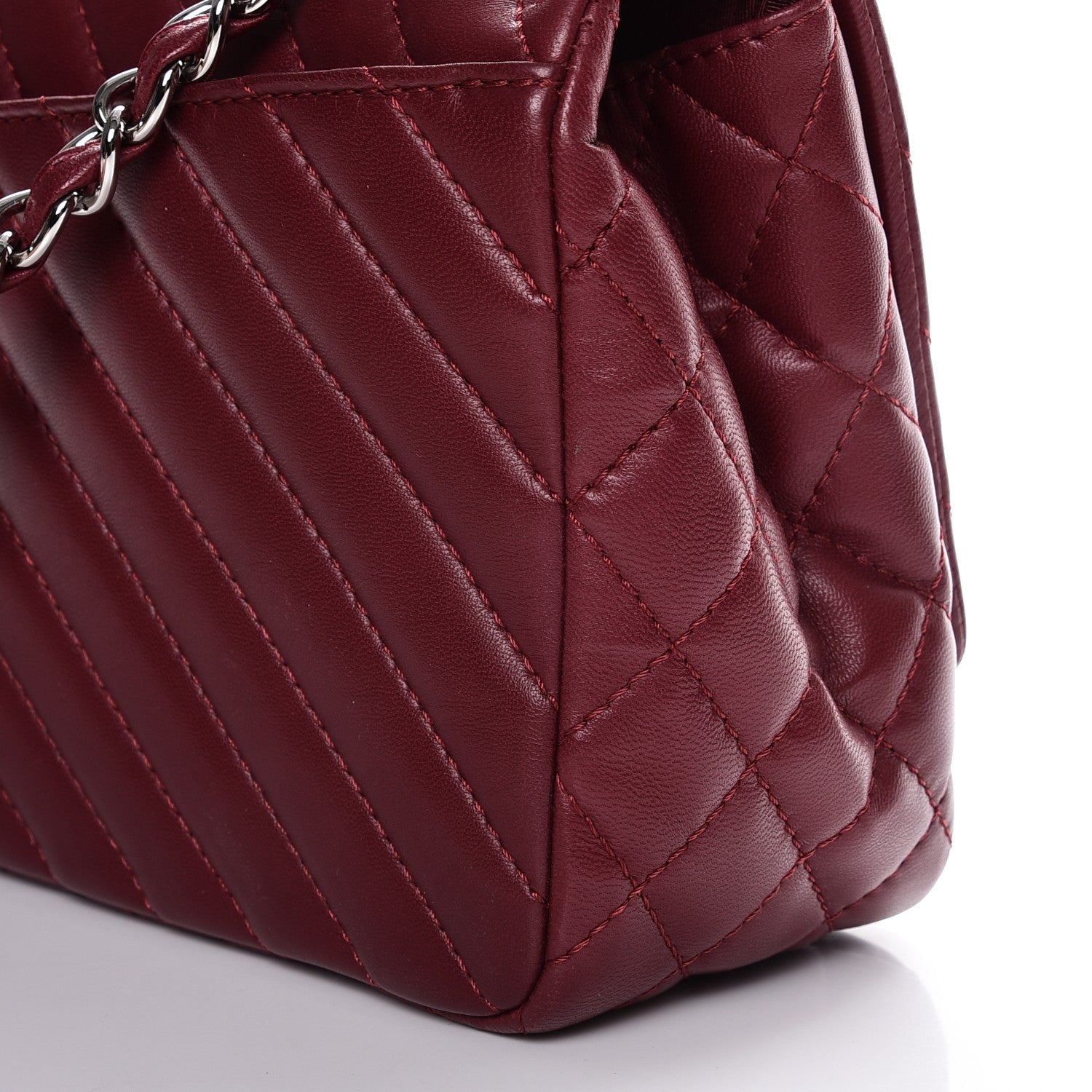 Chanel Lambskin Chevron Quilted Large Surpique Flap Dark Red 9 of 9