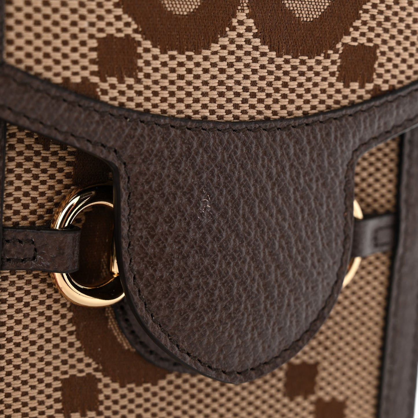 Monogram Jumbo GG Textured Dollar Calfskin Mini Horsebit 1955 Crossbody Bag Camel Ebony New Acero