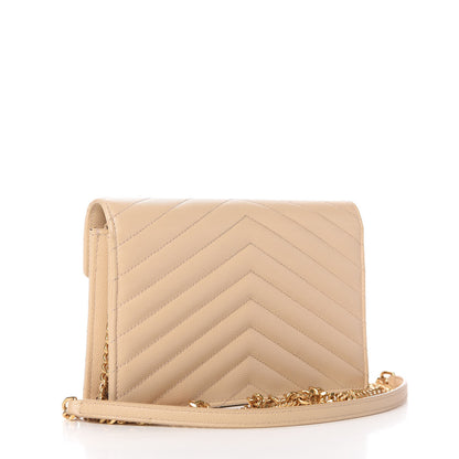 Saint Laurent Grain De Poudre Matelasse Chevron Monogram Envelope Chain Wallet Nude Powder 3 of 10