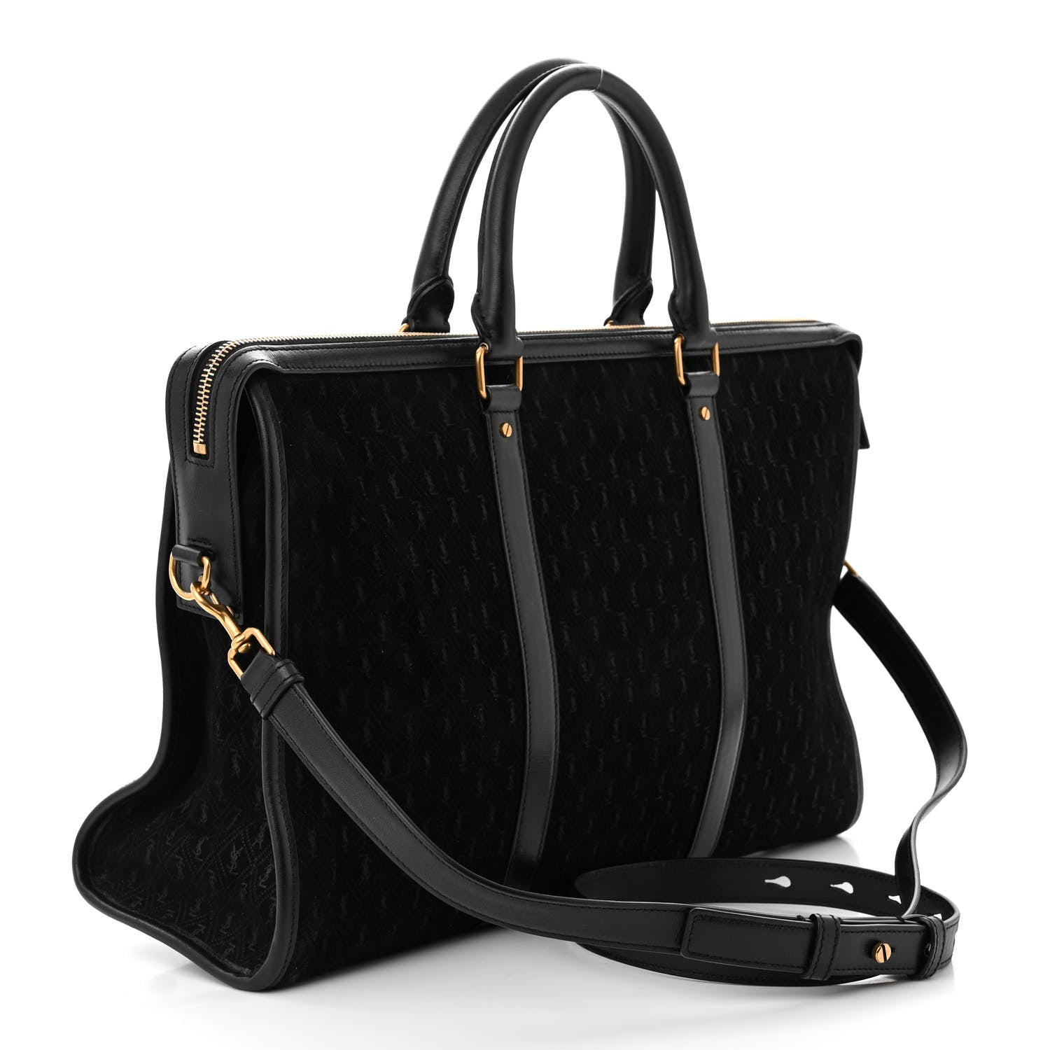 Saint Laurent Suede All-Over Monogram Medium Le Monogramme Duffle Black 3 of 11