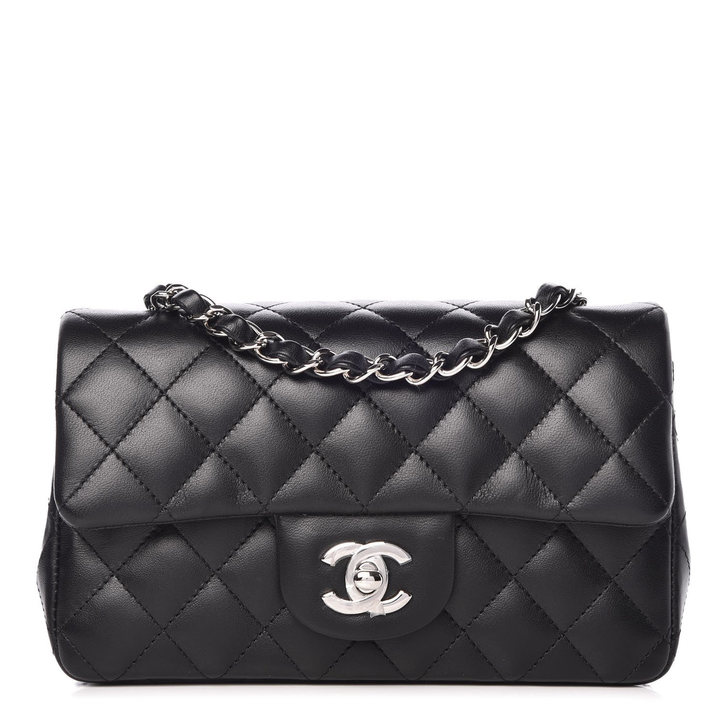 Lambskin Quilted Mini Rectangular Flap Black