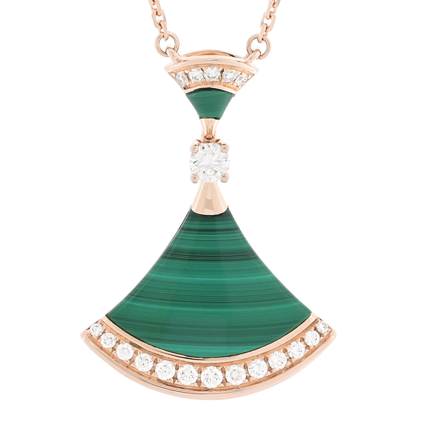 Bulgari 18K Rose Gold Diamond Malachite Divas' Dream Pendant Necklace 4 of 6
