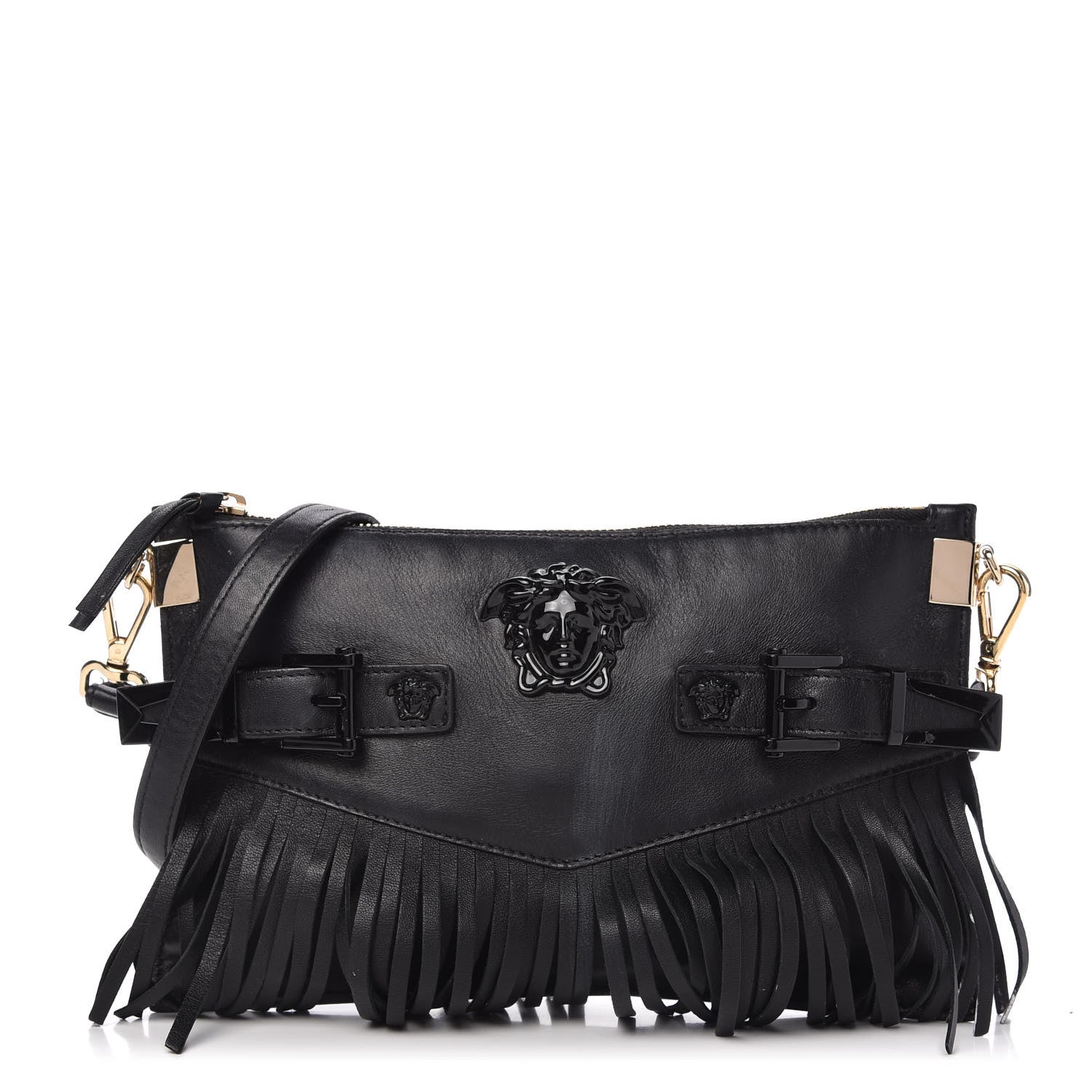 Versace Calfskin Palazzo Fringe Crossbody Bag Black 1 of 9