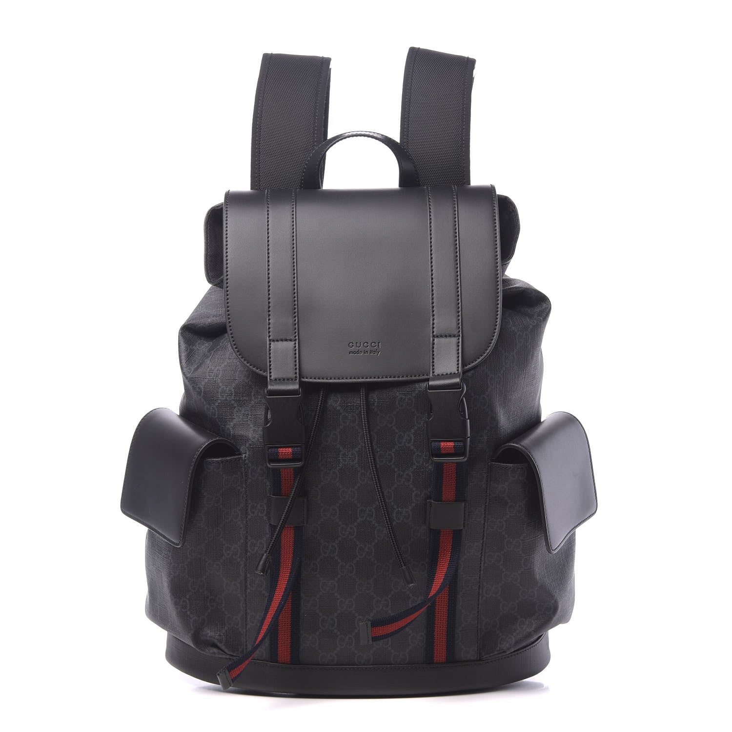Gucci Soft GG Supreme Monogram Appia Calfskin Web Double Buckle Backpack Black 1 of 9