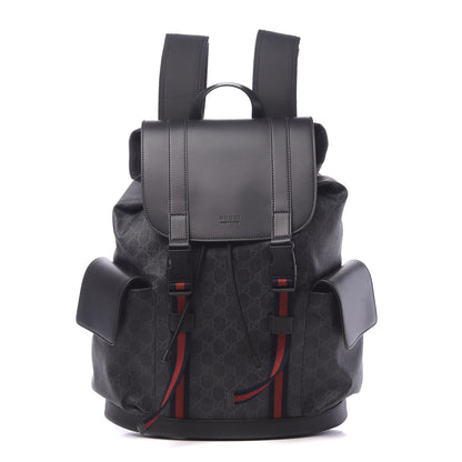 Gucci Soft GG Supreme Monogram Appia Calfskin Web Double Buckle Backpack Black 1 of 9