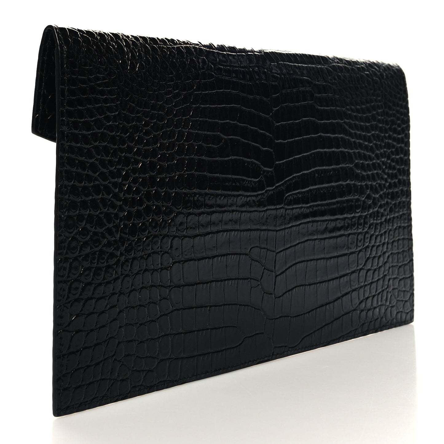 Calfskin Crocodile Embossed Uptown Monogram Pouch Black