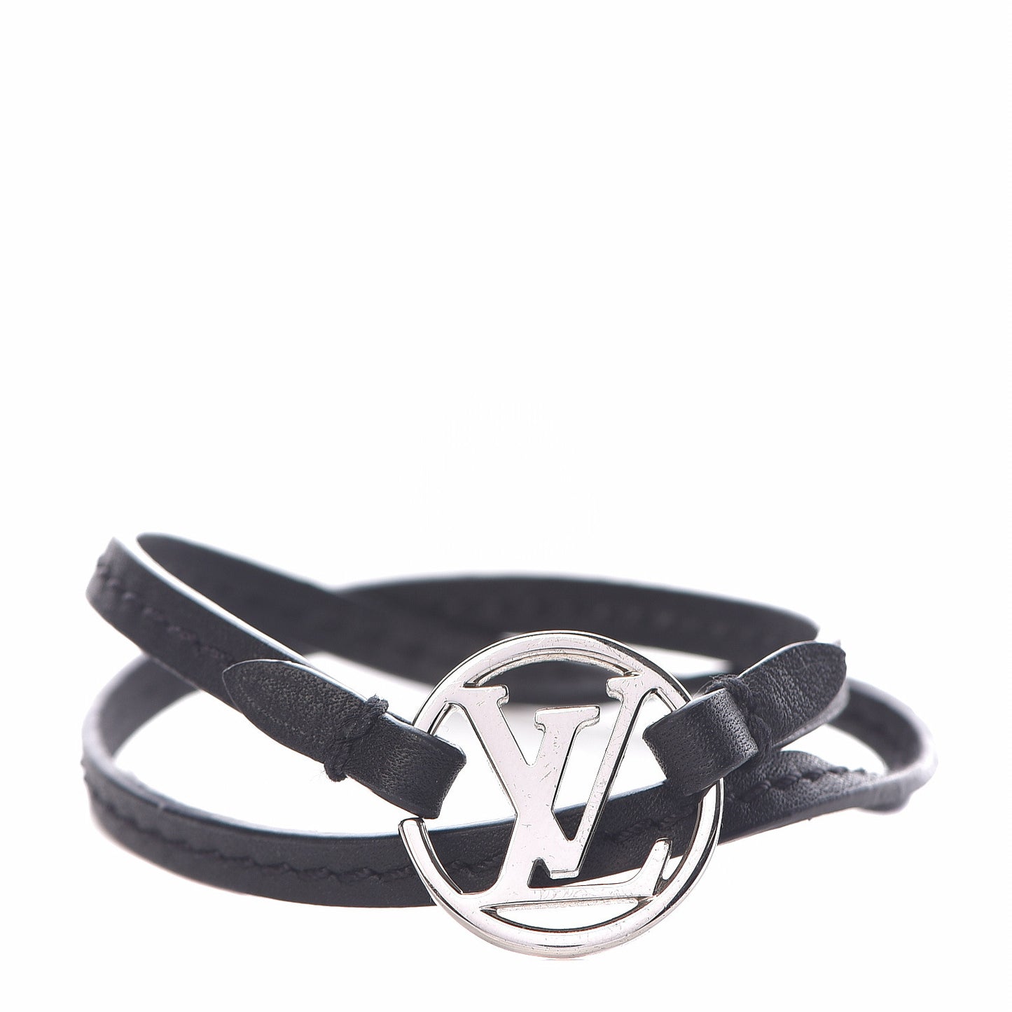 Calfskin LV Circle Double Wrap Bracelet Black