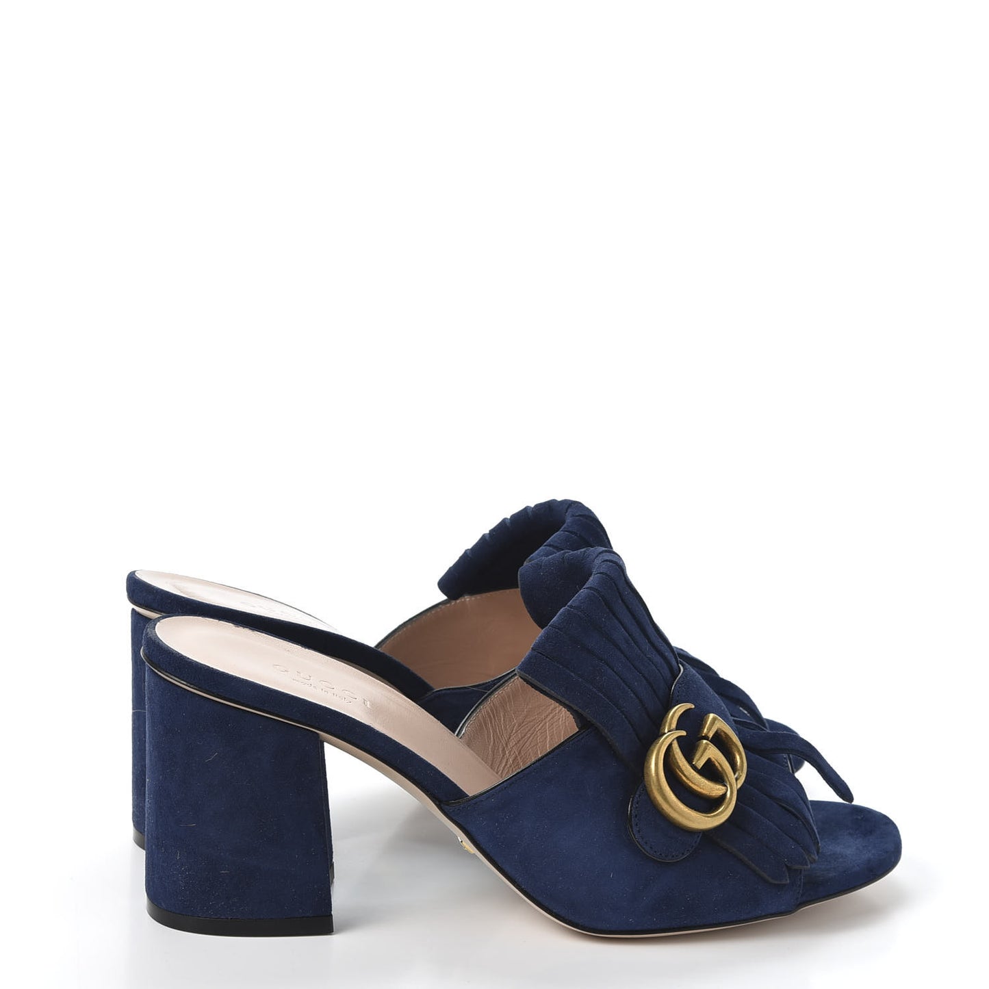 Kid Scamosciato GG Marmont Fringe 75mm Slide Sandals 38.5 Blue Ink