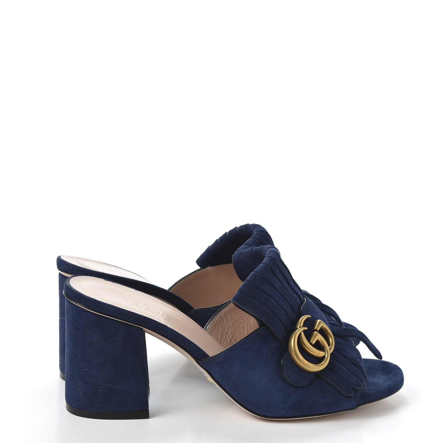 Gucci Kid Scamosciato GG Marmont Fringe 75mm Slide Sandals 38.5 Blue Ink 4 of 10