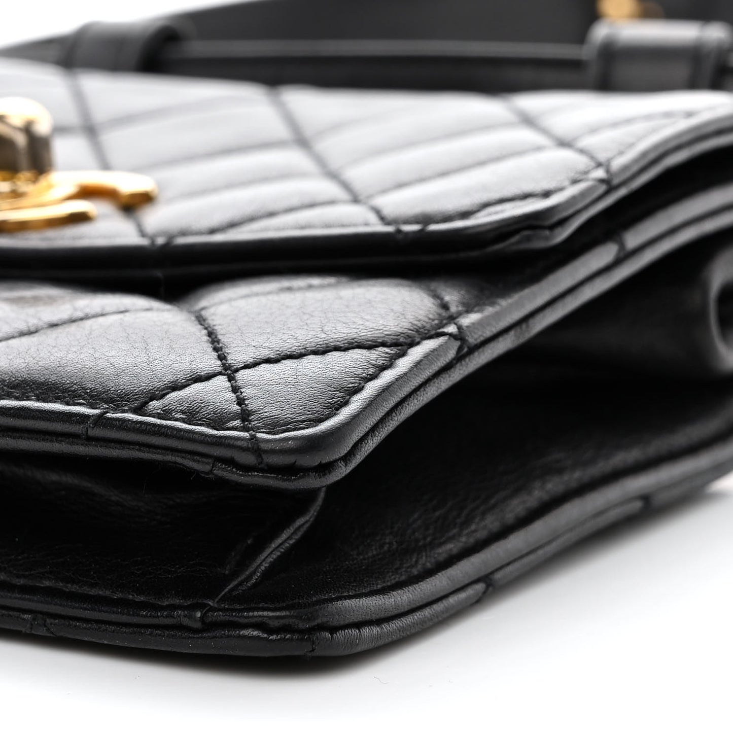 Lambskin Quilted Flap Waist Belt Bag 75 30 Black