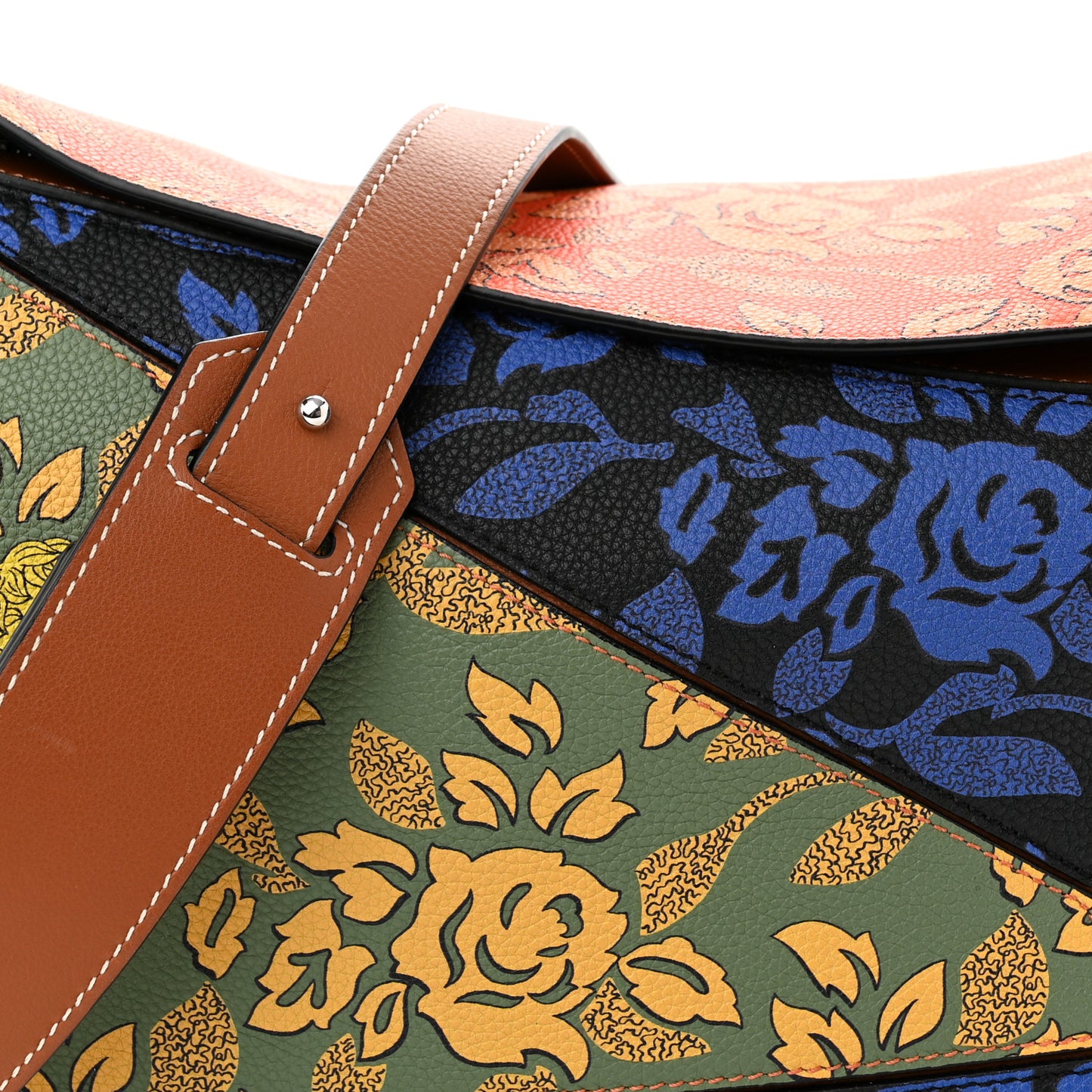 Calfskin Printed Medium Paula's Ibiza Patchwork Puzzle Bag Multicolor