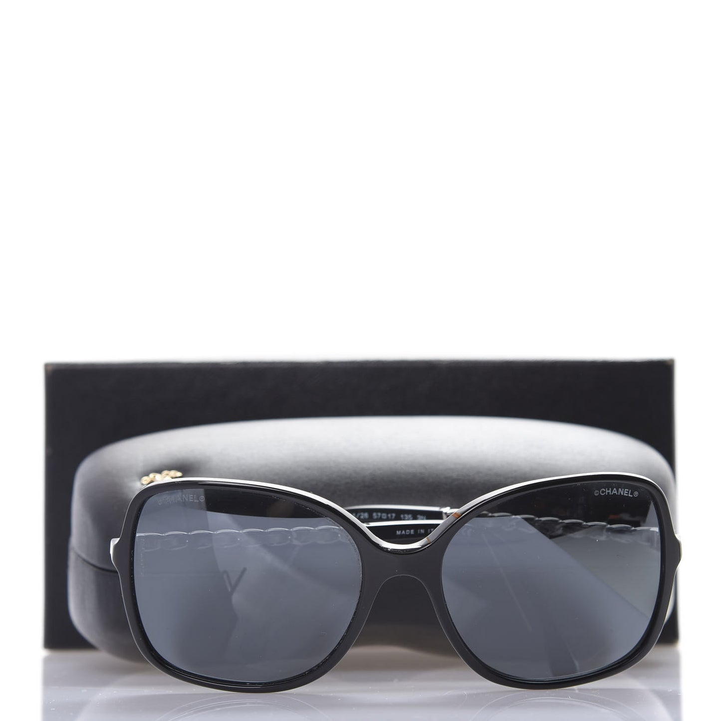 Lambskin Square Chain Sunglasses 5210-Q Black