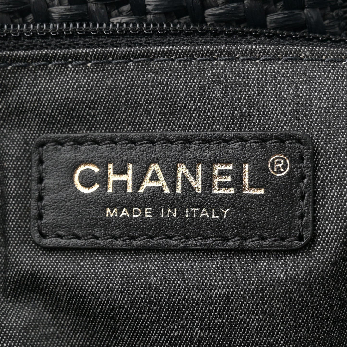 Straw Raffia Calfskin Chain Medium Deauville Black