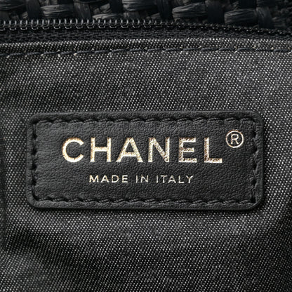 Chanel Straw Raffia Calfskin Chain Medium Deauville Black 6 of 10