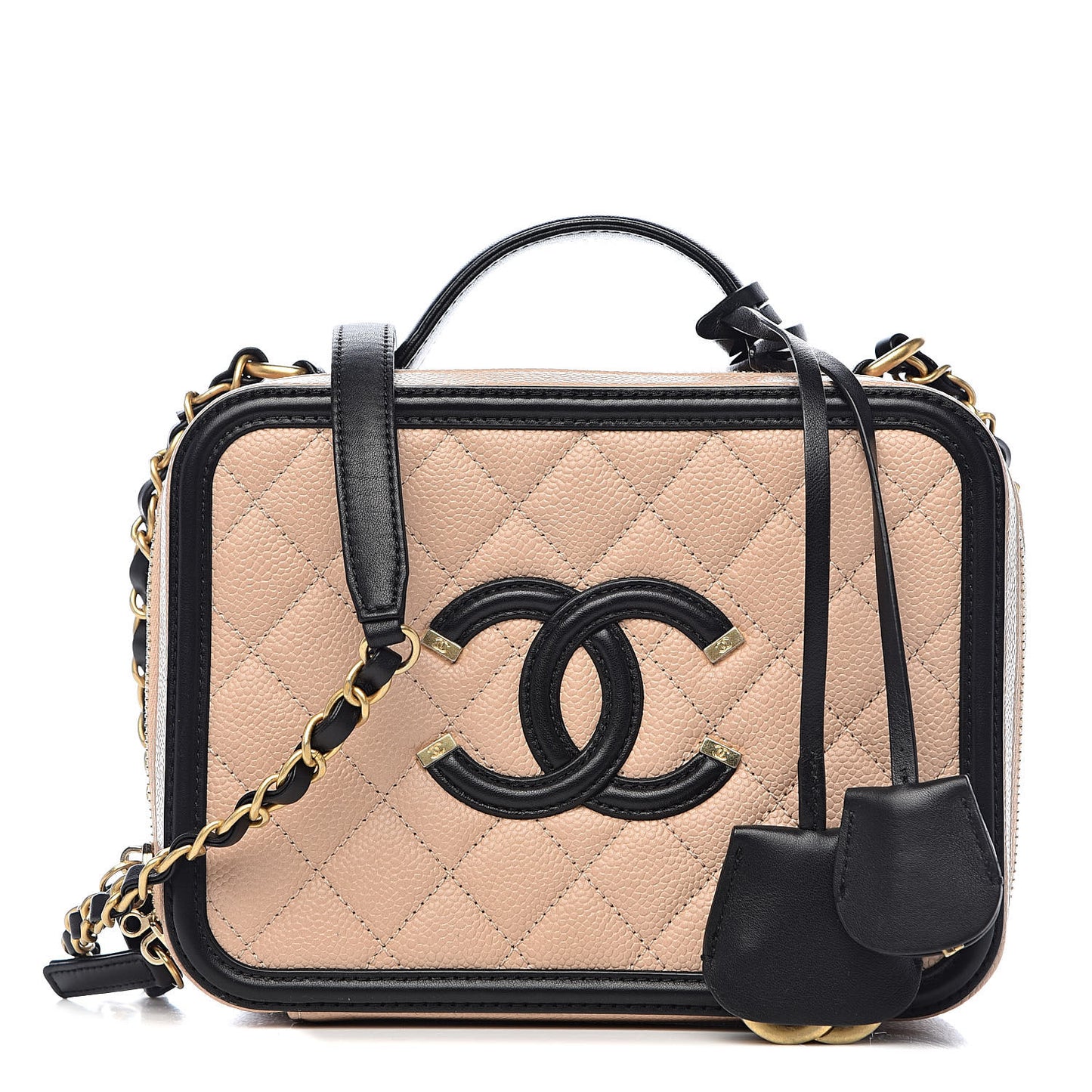 Caviar Quilted Medium CC Filigree Vanity Case Beige Black