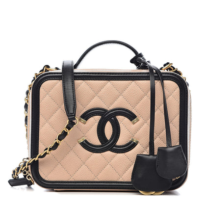 Chanel Caviar Quilted Medium CC Filigree Vanity Case Beige Black 1 of 10