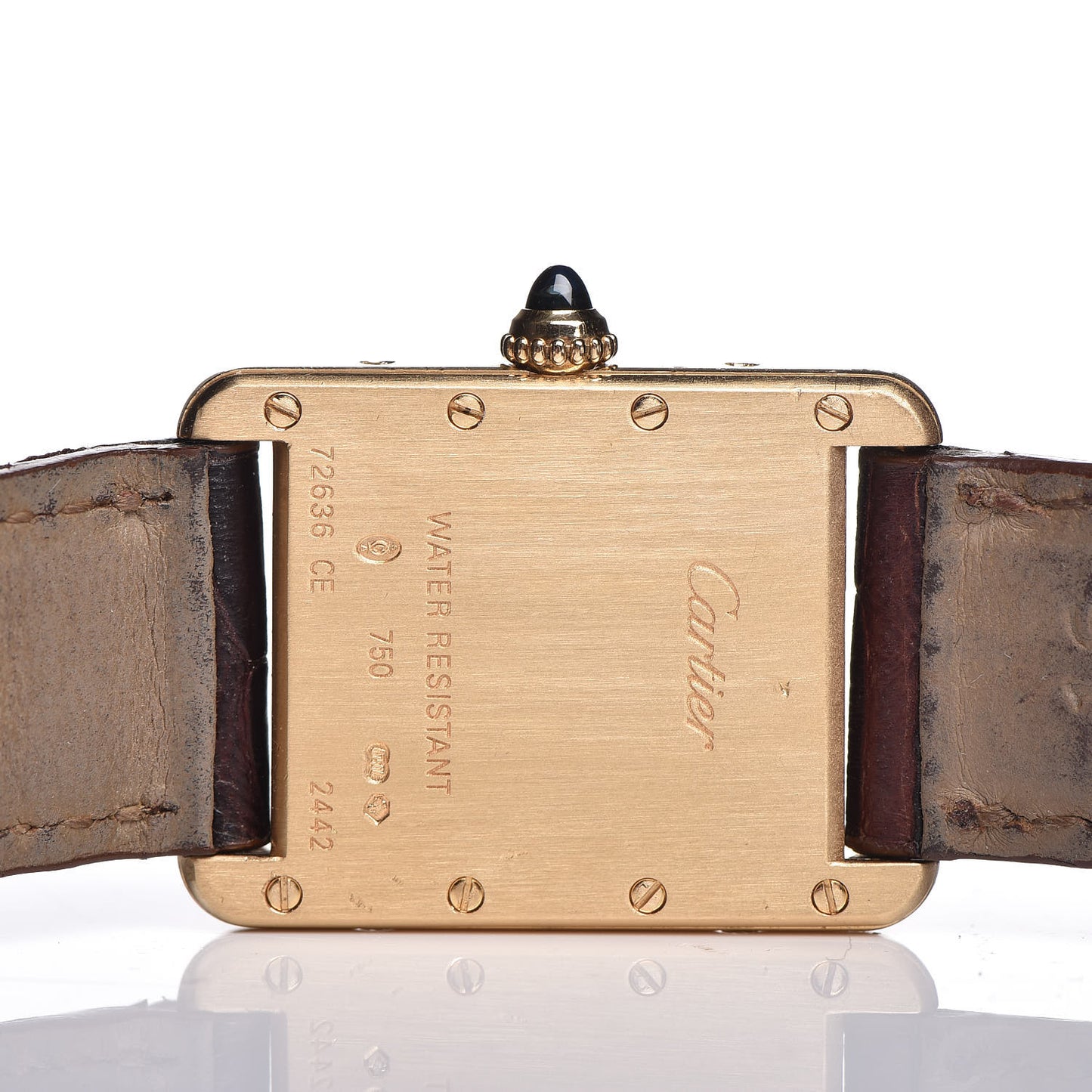 18K Yellow Gold Alligator 22mm Tank Louis Quartz Watch Brown