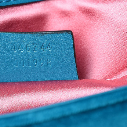 Gucci Velvet Matelasse Mini GG Marmont Shoulder Bag Pavone Cyan 7 of 8