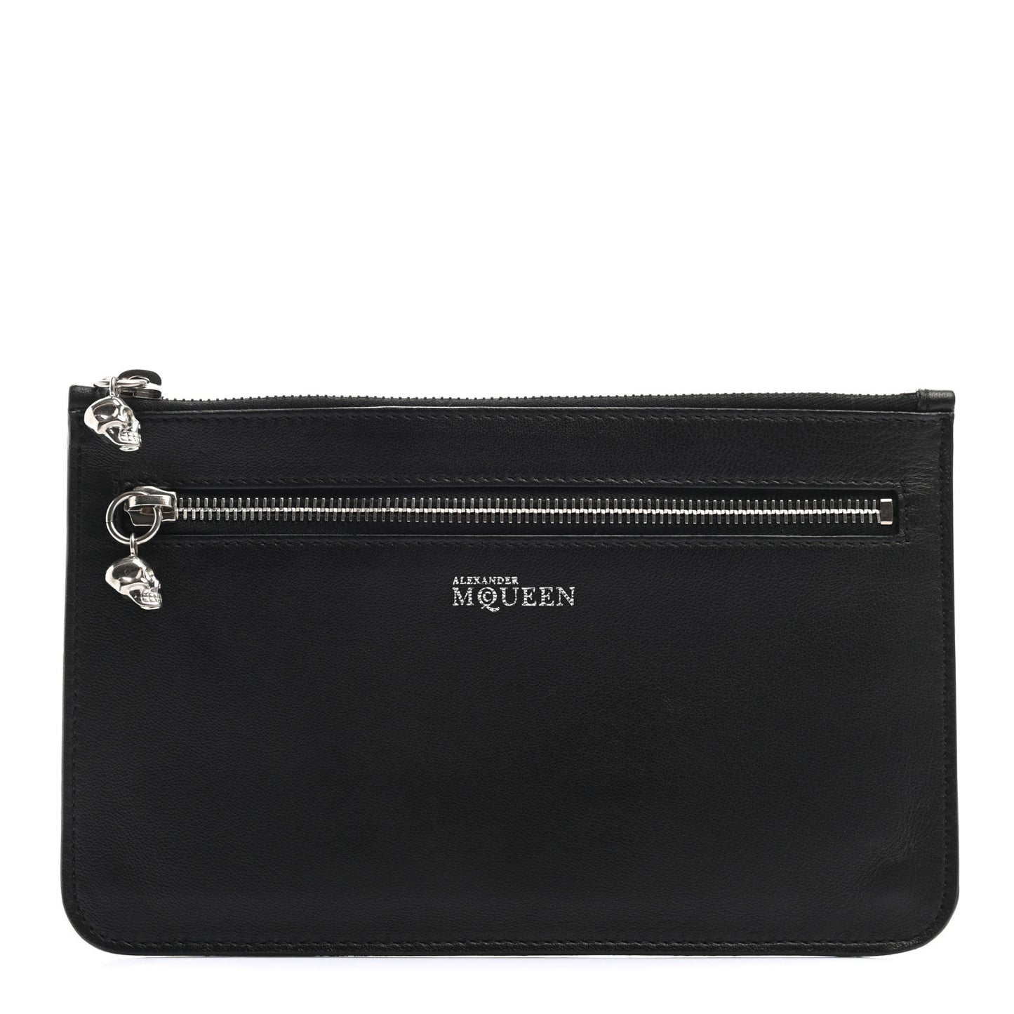 Calfskin Studded Skull Small Zipped Pouch Black