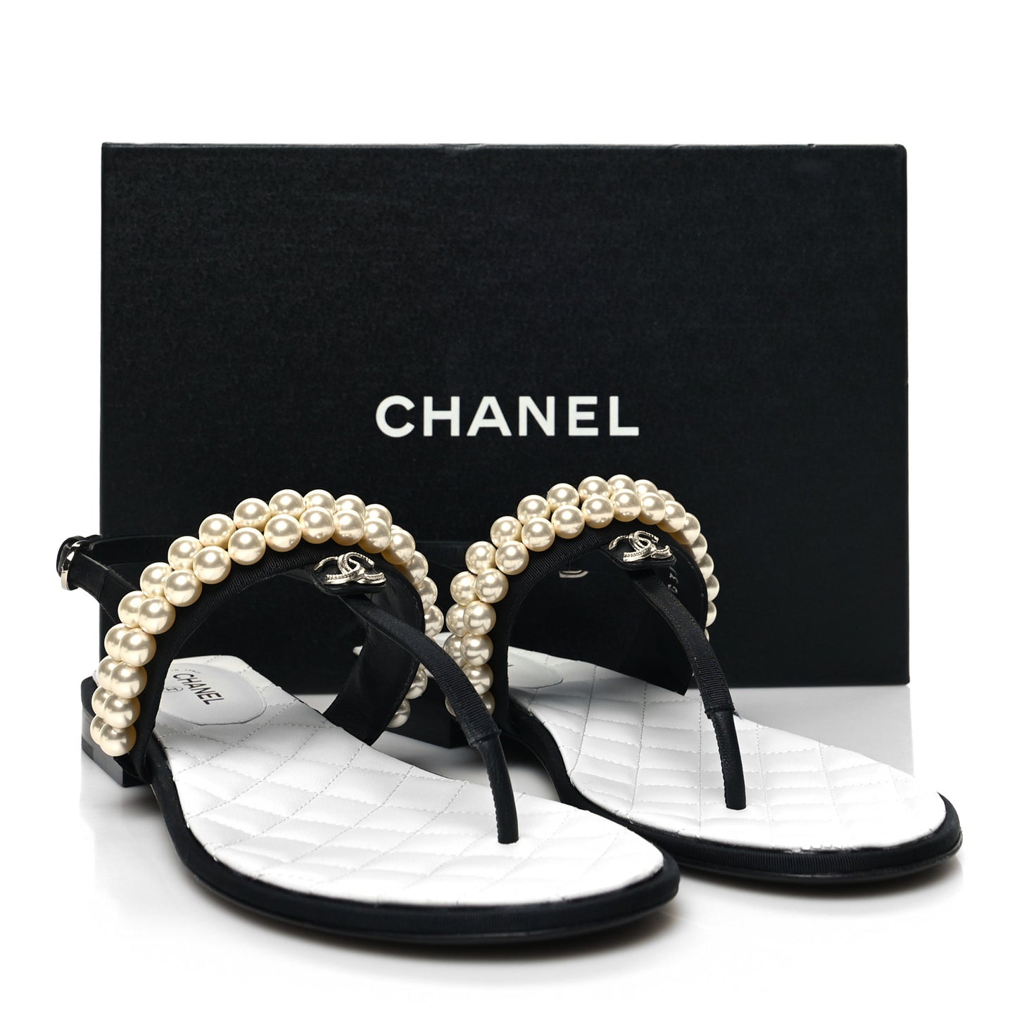 Grosgrain Pearl CC Sandals 40.5 Black