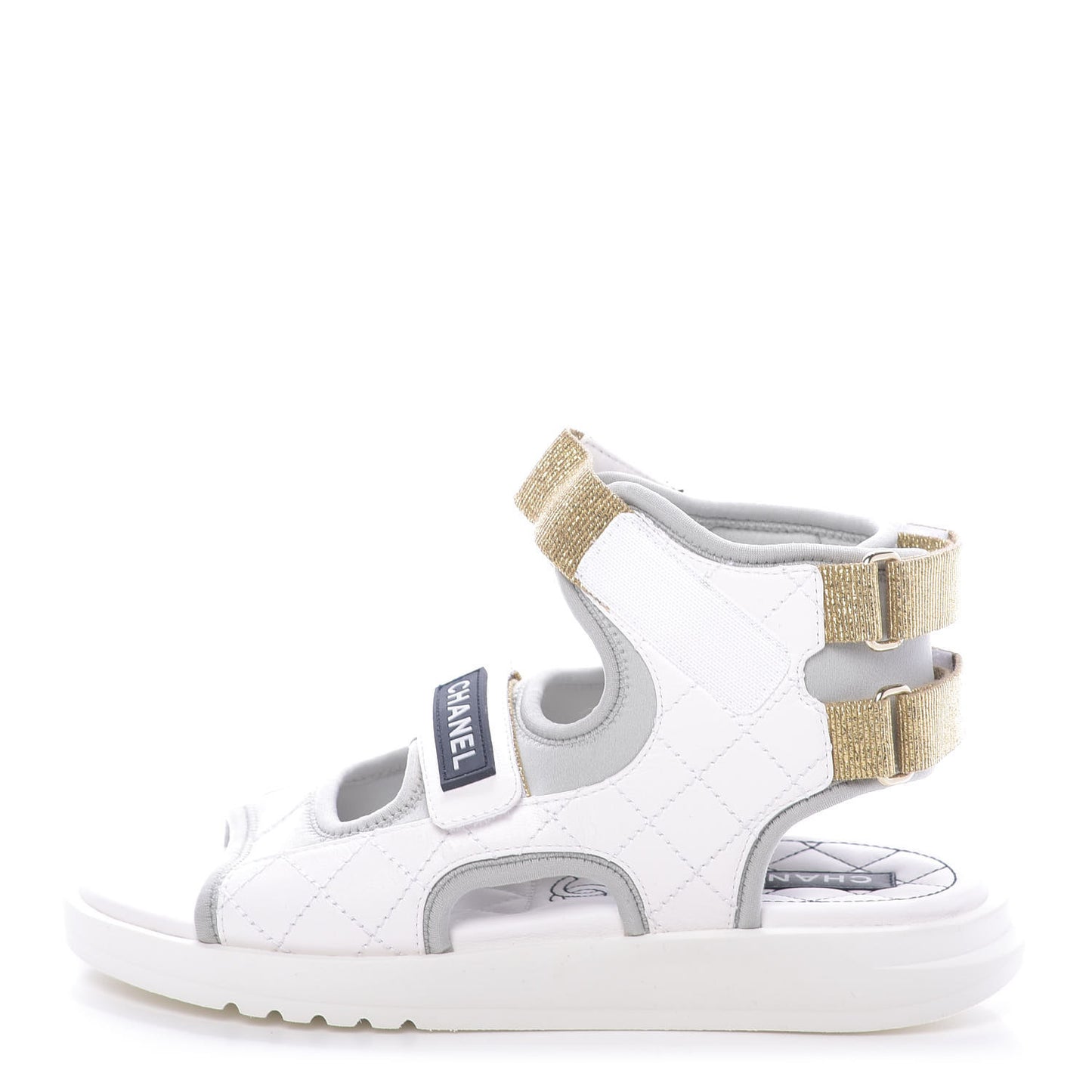 Goatskin Fabric Gladiator Sandals 36.5 White Light Grey Navy Blue