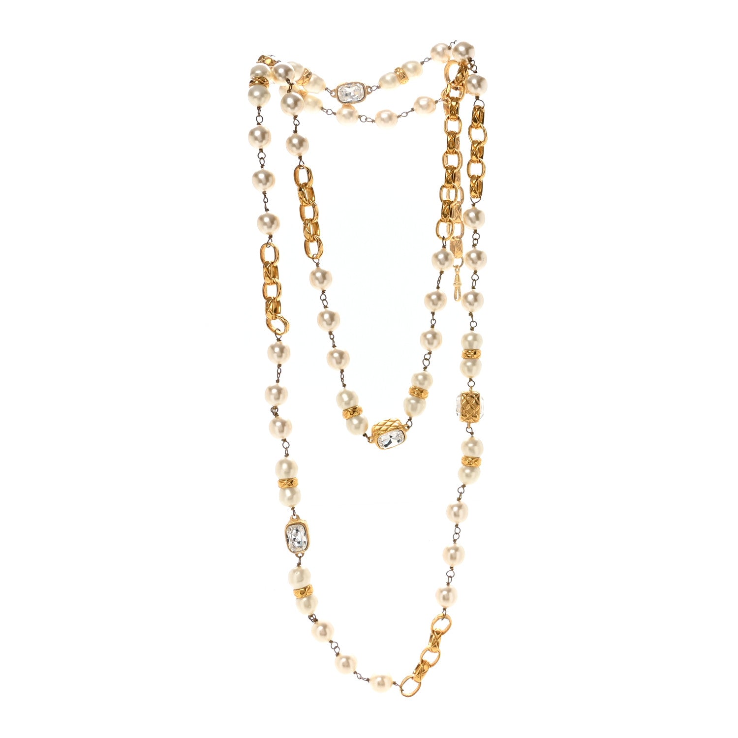 Chanel Pearl Crystal Long Necklace Gold 3 of 6