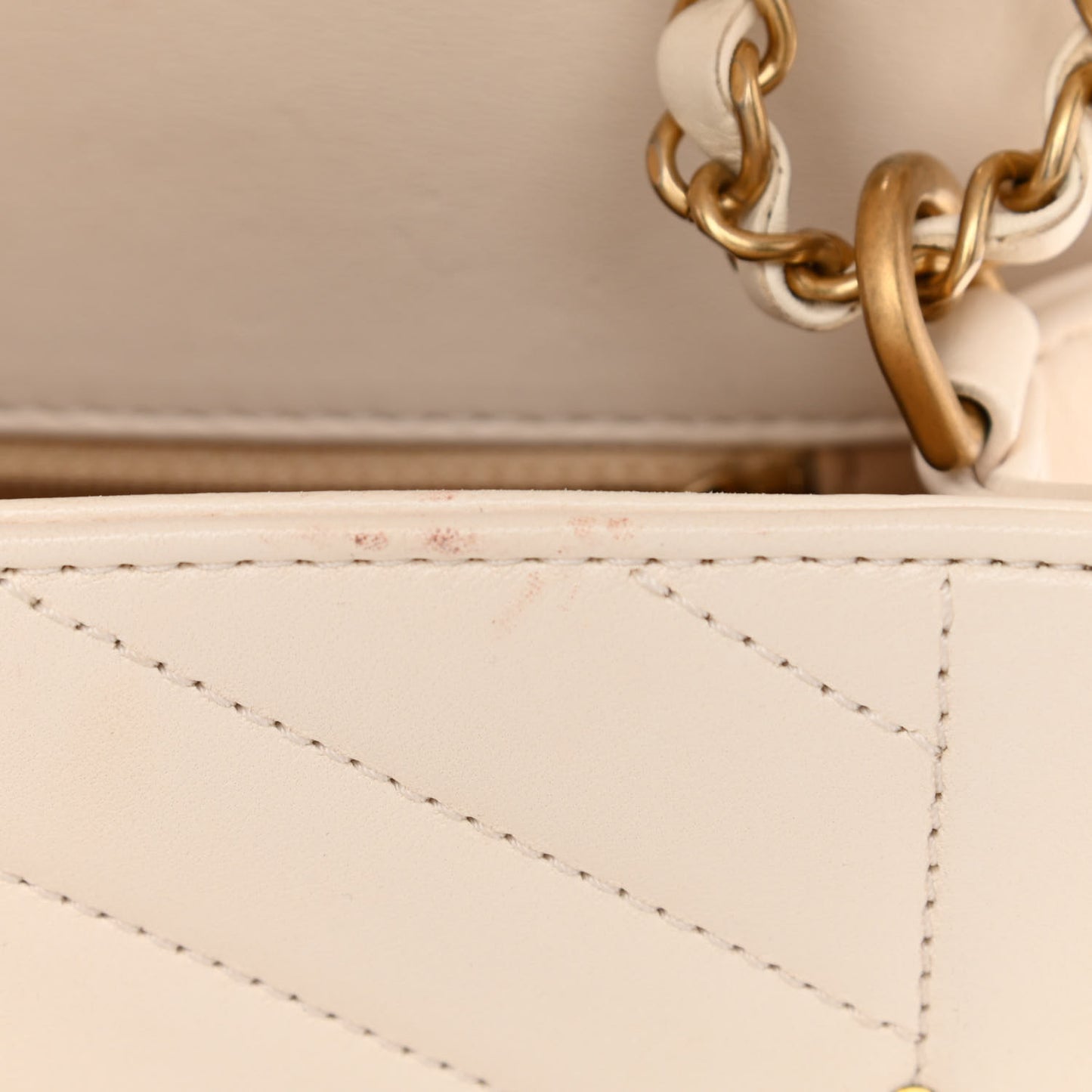 Lambskin Reversed Chevron Quilted Flap White