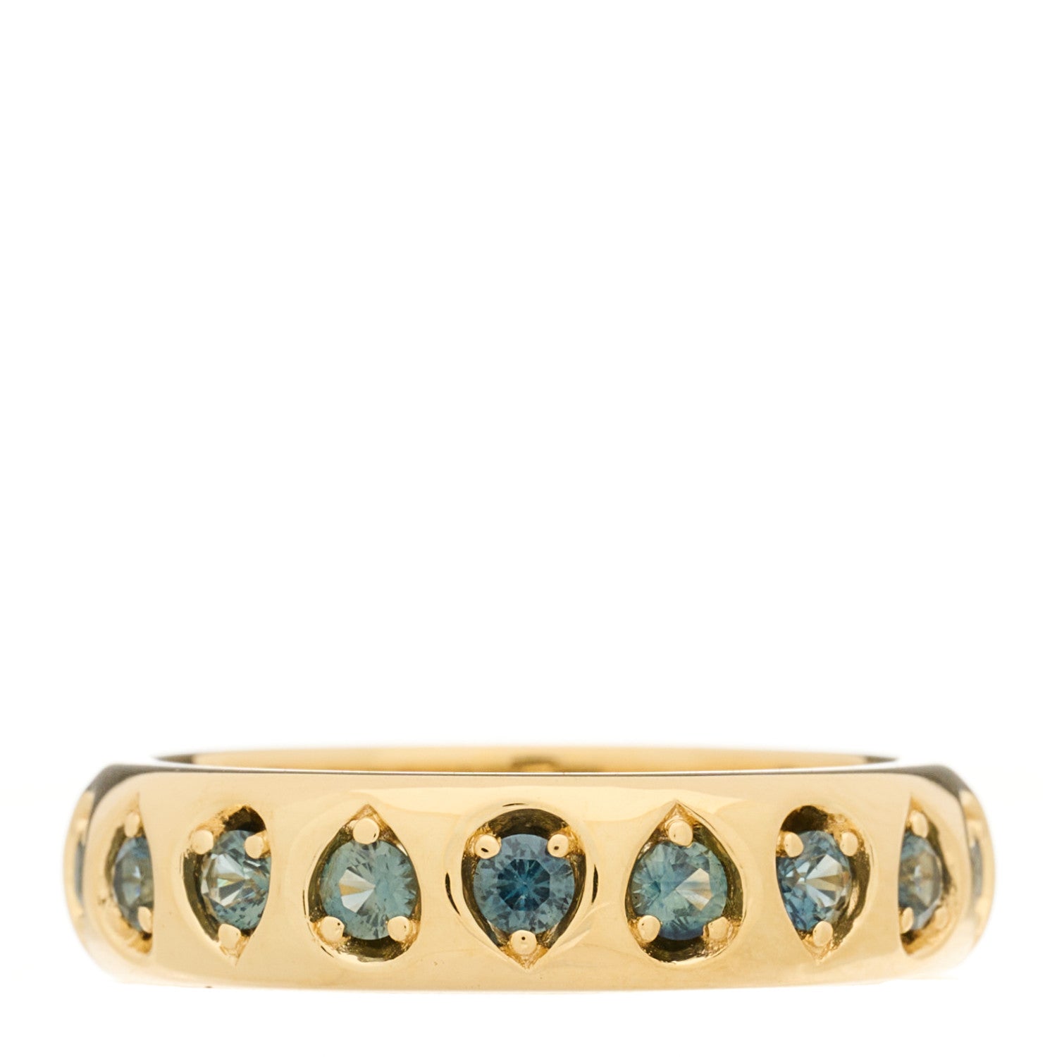 Foundrae 18K Yellow Gold Blue Sapphire Forever and Always a Pair Love Band Ring 58 8.5 1 of 5
