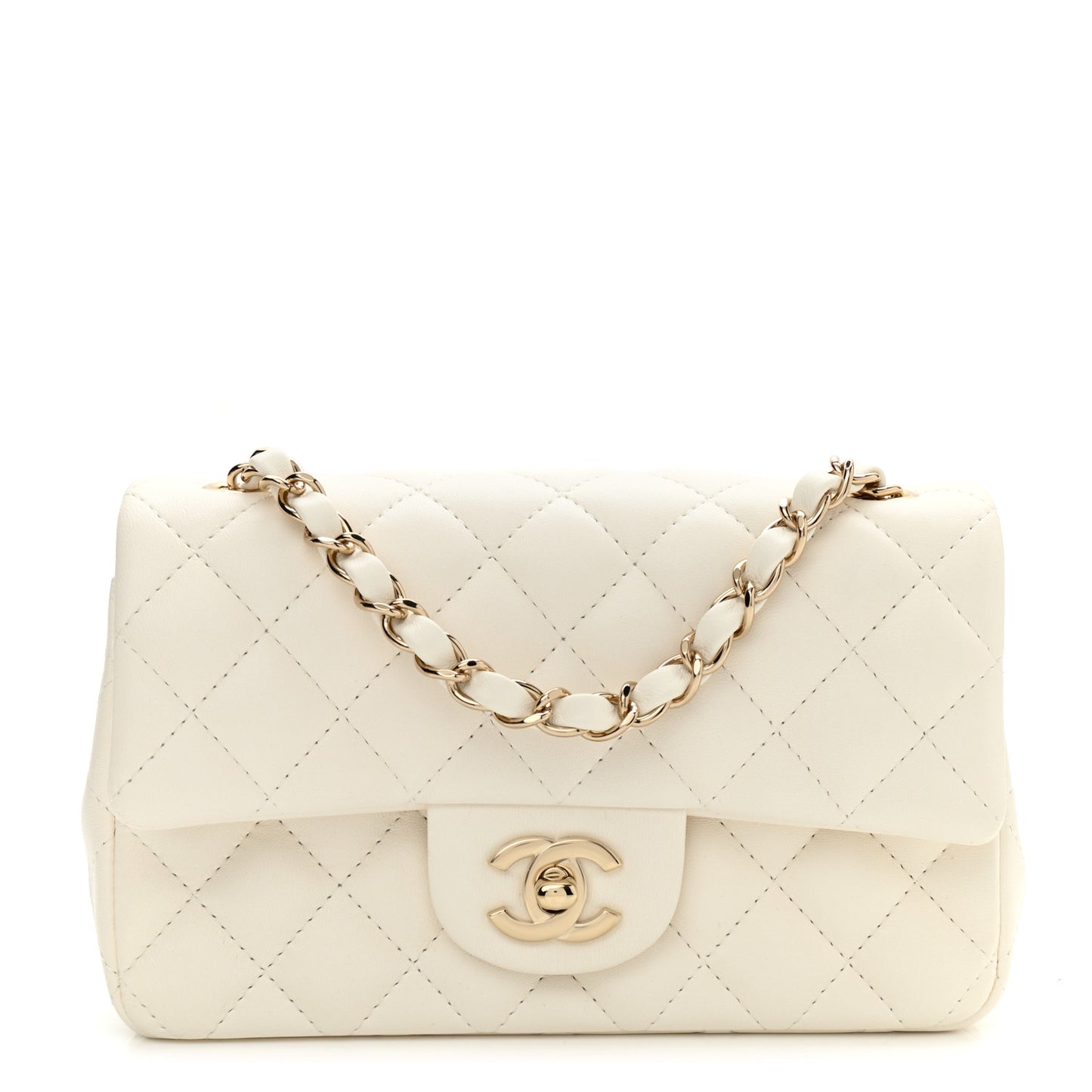 Lambskin Quilted Mini Rectangular Flap White