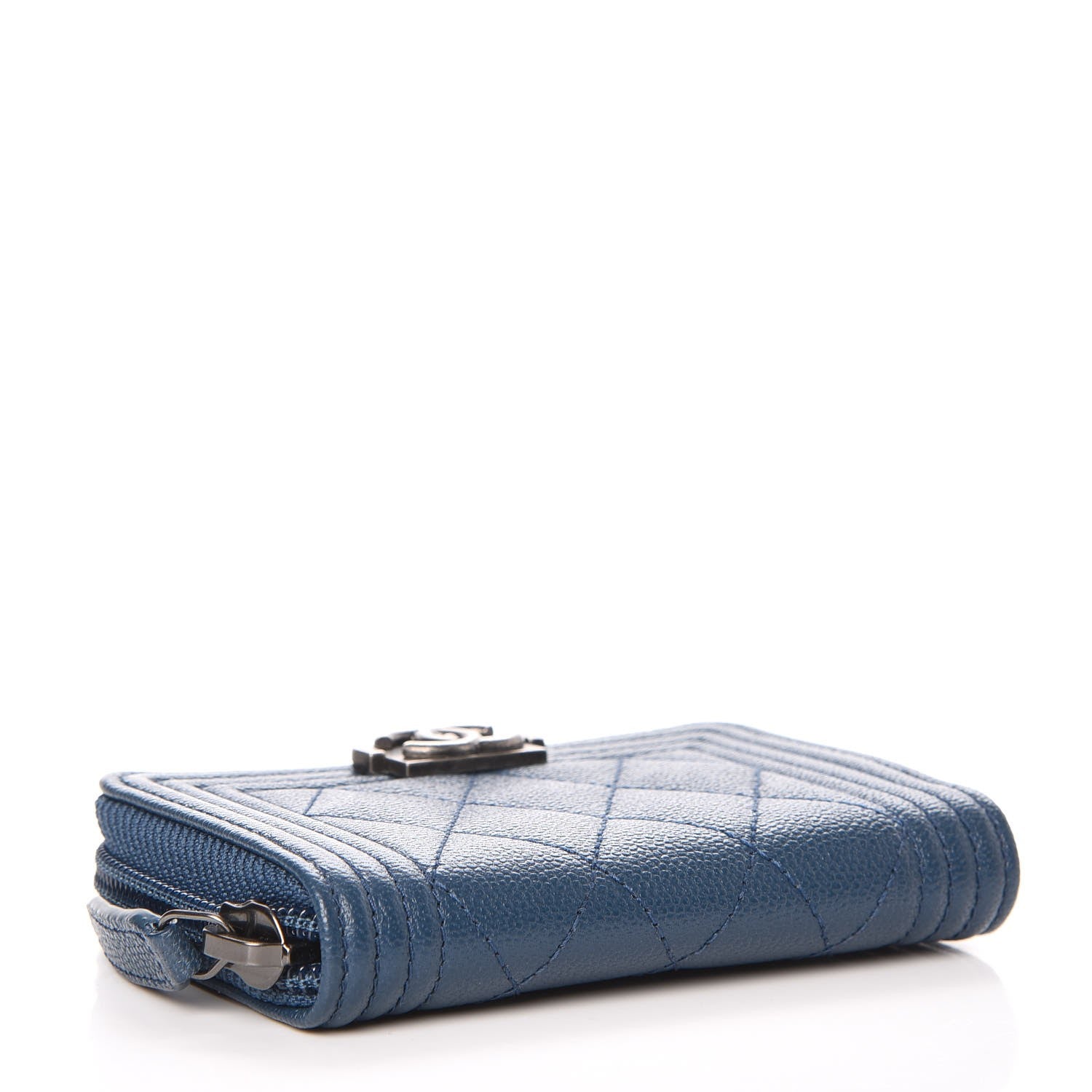Chanel Caviar Quilted Boy Zip Around Coin Purse Wallet Dark Blue 4 of 8