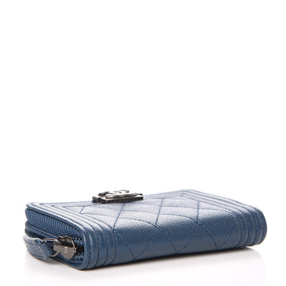 Chanel Caviar Quilted Boy Zip Around Coin Purse Wallet Dark Blue 4 of 8