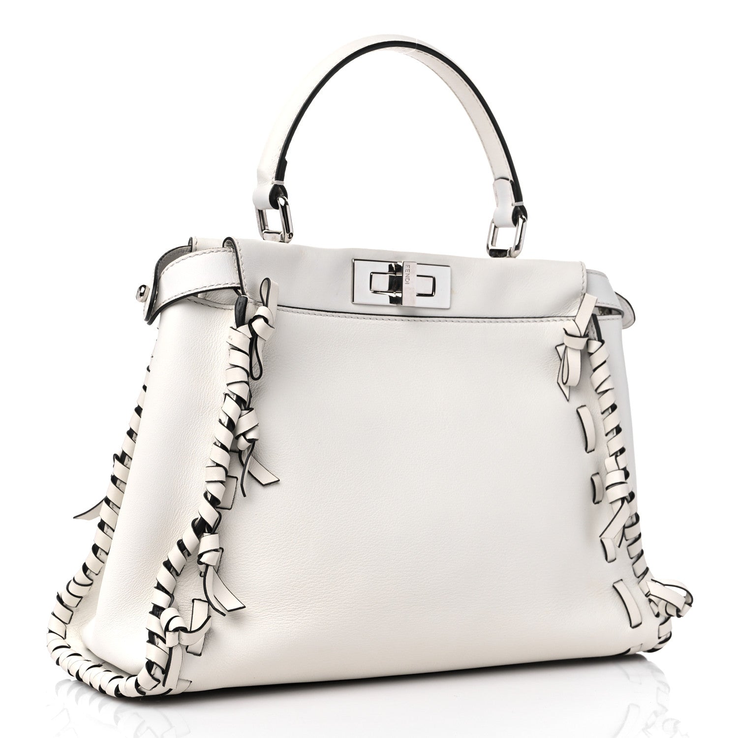 Fendi Vitello Seta Century Nappa Whipstitch Medium Peekaboo Iconic Satchel White 3 of 14