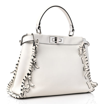 Fendi Vitello Seta Century Nappa Whipstitch Medium Peekaboo Iconic Satchel White 3 of 14
