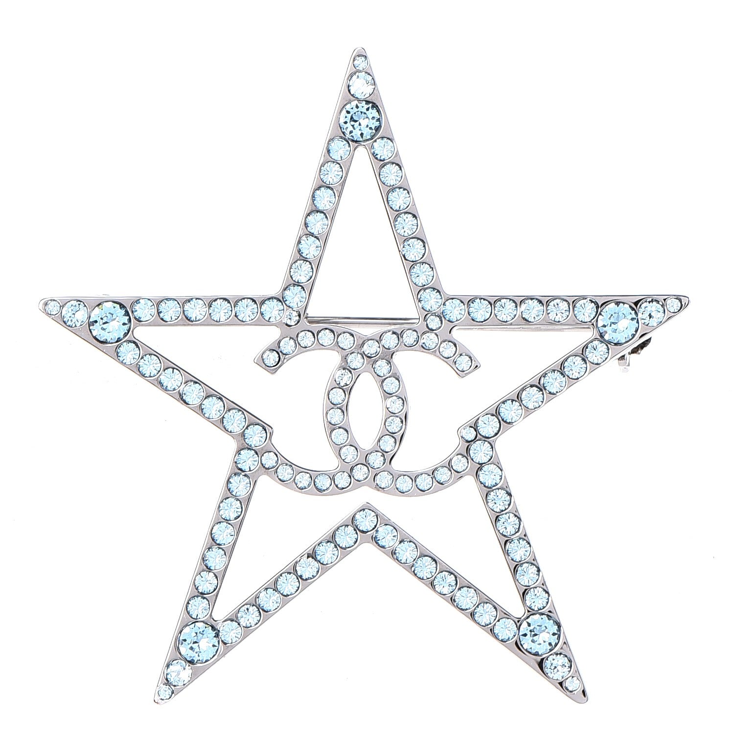 Chanel Ruthenium Crystal Star CC Brooch Blue 1 of 5
