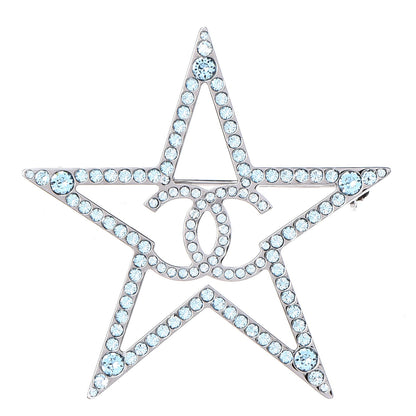 Chanel Ruthenium Crystal Star CC Brooch Blue 1 of 5